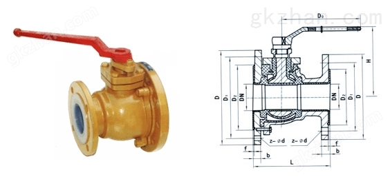 FQ41F46衬氟放料球阀结构图