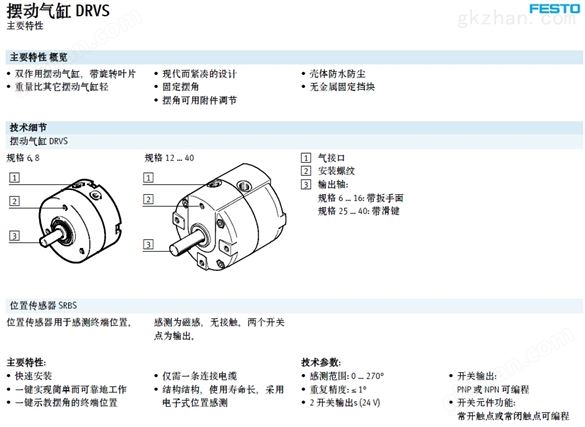 Festo 费斯托 带齿轮和齿条的摆动驱动器 摆动气缸 DRRD