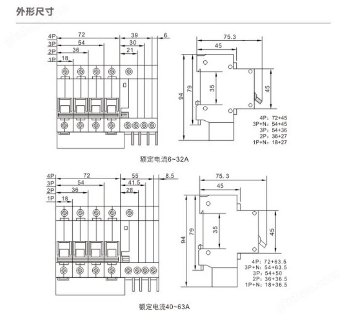 万喜堂app下载老虎机 DHB6LE-63H漏电型微型断路器外形尺寸