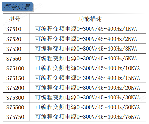 变频电源型号规格参数