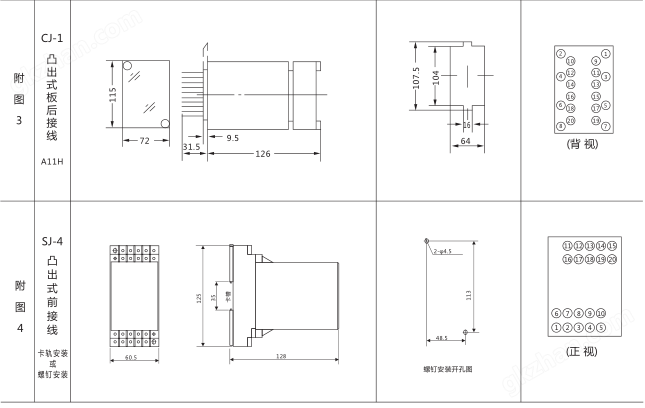 SJ-11A/12集成电路时间继电器外形尺寸及开孔尺寸图片三