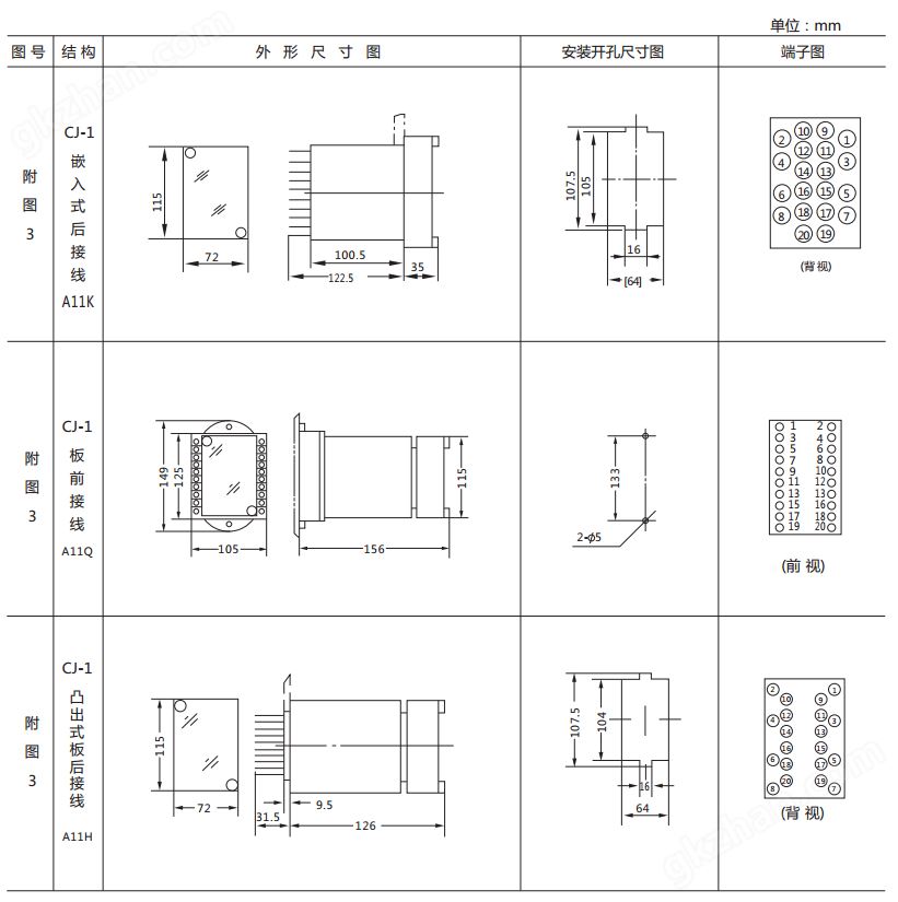 DX-17/3信号继电器外形及开孔尺寸图1