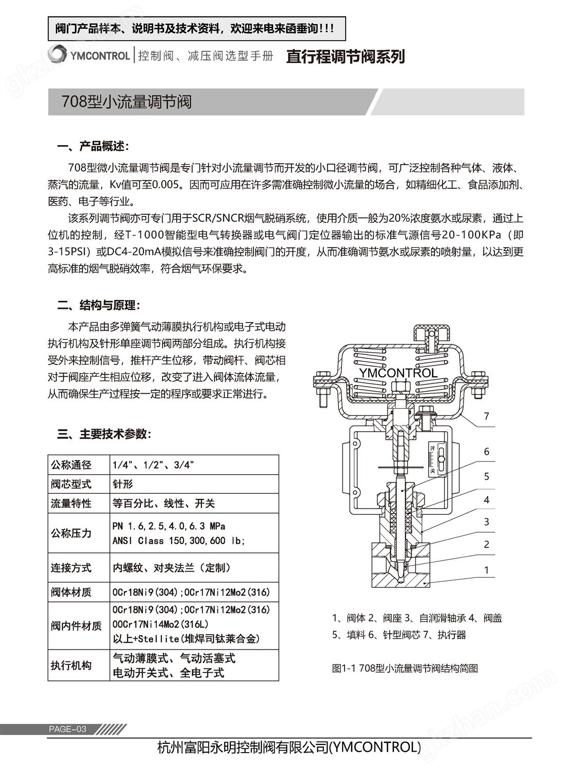 708ME-ZXPE气动薄膜微小流量调节阀产品样本说明书