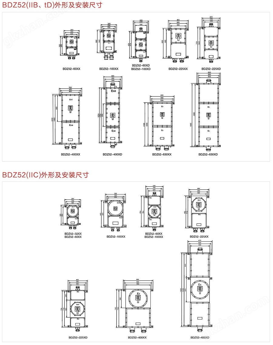 BDZ52系列防爆断路器外形及安装尺寸