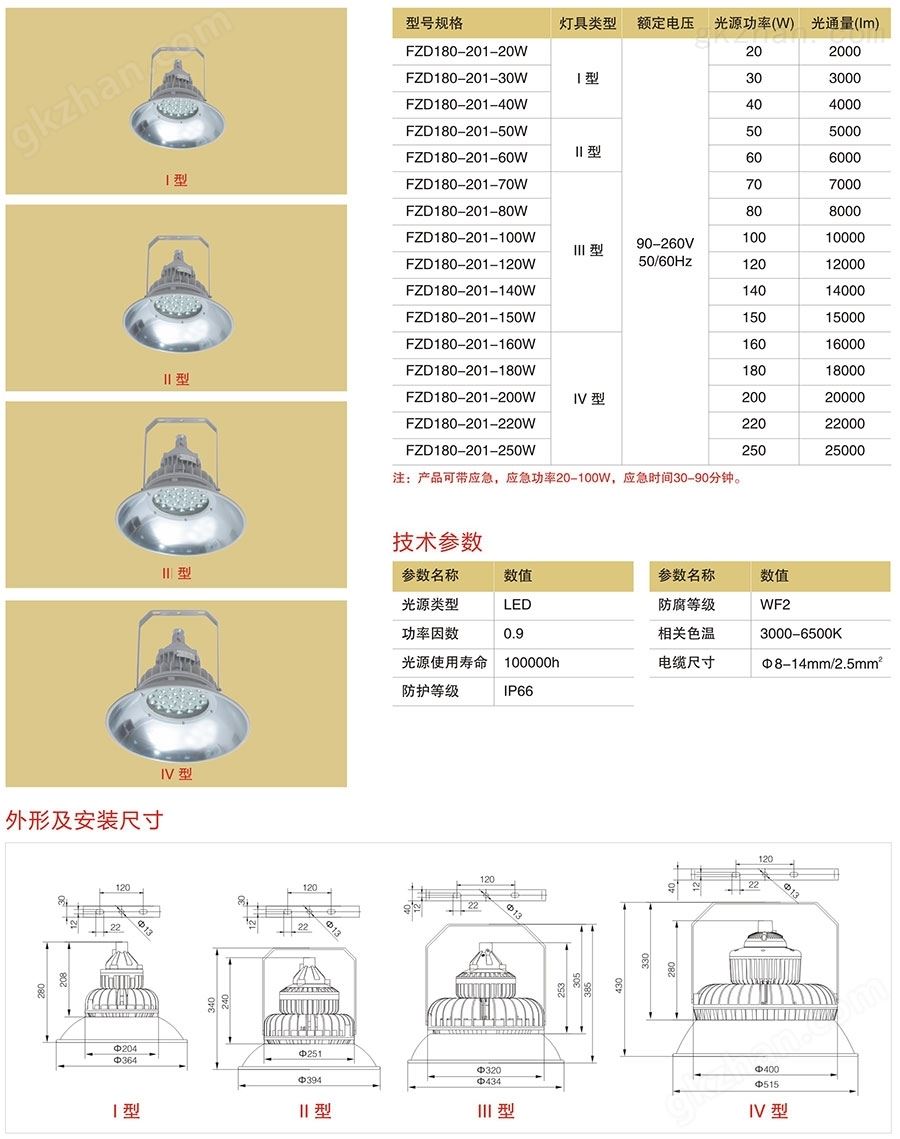 免维护（三防）LED照明灯型号规格、技术参数