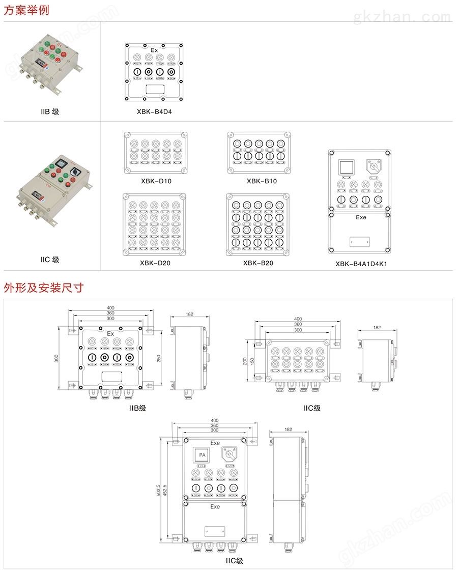 XBK防爆控制箱（IIB、IIC)案例展示及安装尺寸