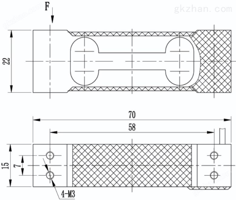平行梁式称重传感器CAZF-W70尺寸图