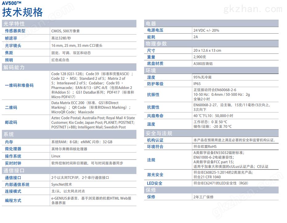 得利捷AV500远距离二维码扫描器技术参数