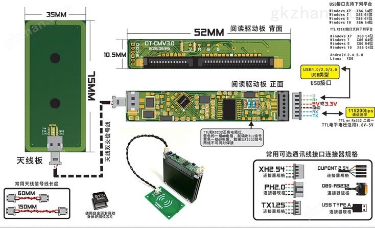 二代证阅读器模组接线示意图