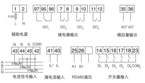 线路保护装置 低压馈线保护 安科瑞ALP200-400 开孔91x44 零序断相不平衡保护 测量控制通讯一体示例图14