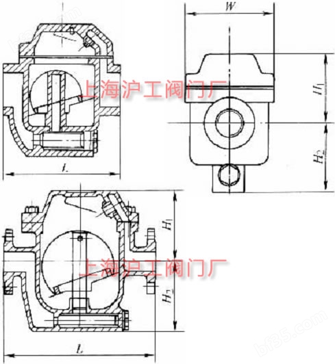 CS15H-16C、CS45H-16C 型万喜堂app下载体育真人 自由半浮球式蒸汽疏水阀主要外形及结构尺寸示意图