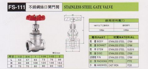 中国台湾富山不锈钢丝扣闸阀，