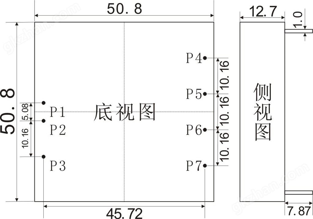 30W电源尺寸图50.8×50.8×12.7mm