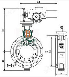 电动法兰硬密封蝶阀结构图