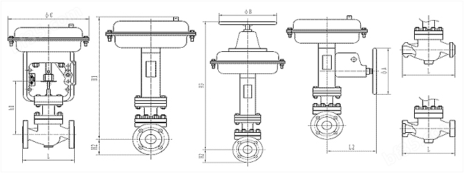 气动笼式单座调节阀_外形尺寸图