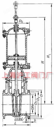 万喜堂彩票 Z641T-10 型气动楔式闸阀主要外形及结构尺寸示意图