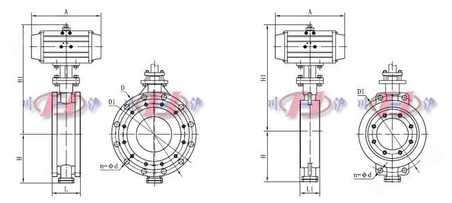 气动硬密封蝶阀外形尺寸图