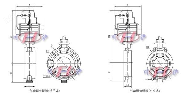 气动调节蝶阀外形尺寸图