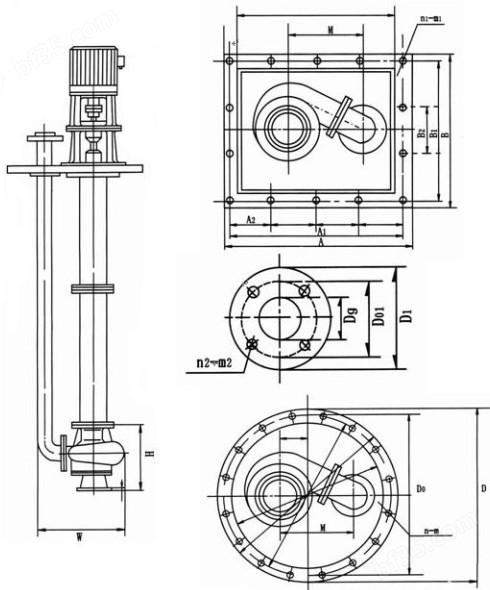 FSY玻璃钢液下泵外形尺寸图