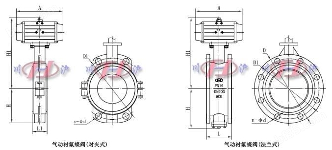 气动衬氟蝶阀外形尺寸图