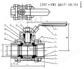 三片式承插焊球阀总装图