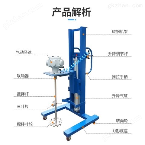 万喜堂app下载 燎工品牌200L立柱升降气动搅拌机化工油墨