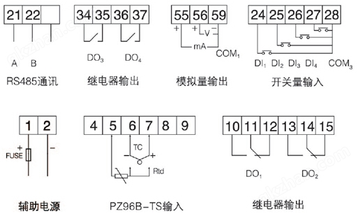 基站直流电能计量 直流反显表PZ96B系列 一表多用 数显控制仪表 DC24V电源输出示例图6