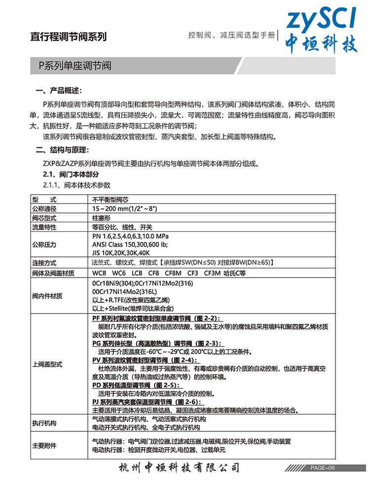 ZXP气动薄膜单座调节阀样本